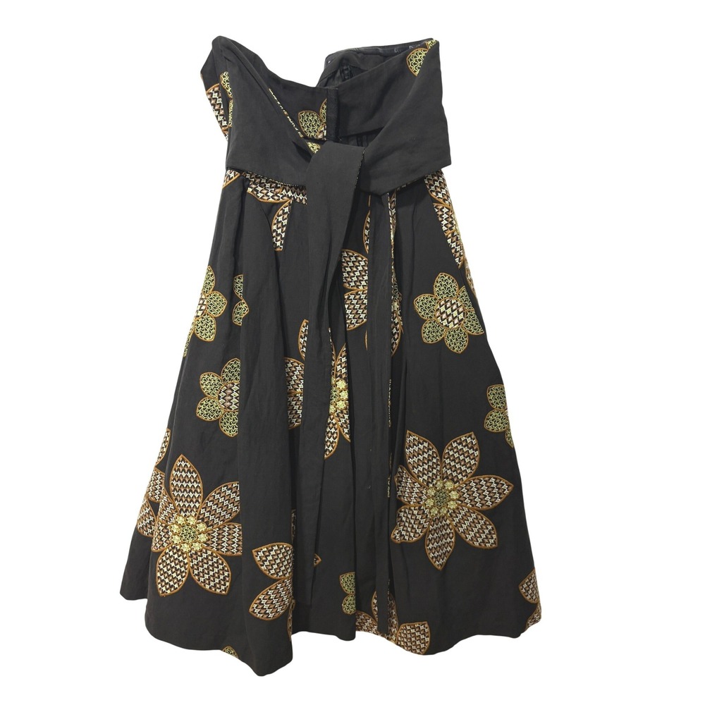 Tracy Reese Black Embroidered Floral Strapless Midi Dress with Sash Size 4 - Picture 4 of 5